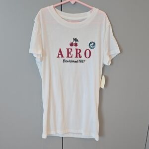 Aeropostale White Short Sleeve Tee with Cherry Graphic